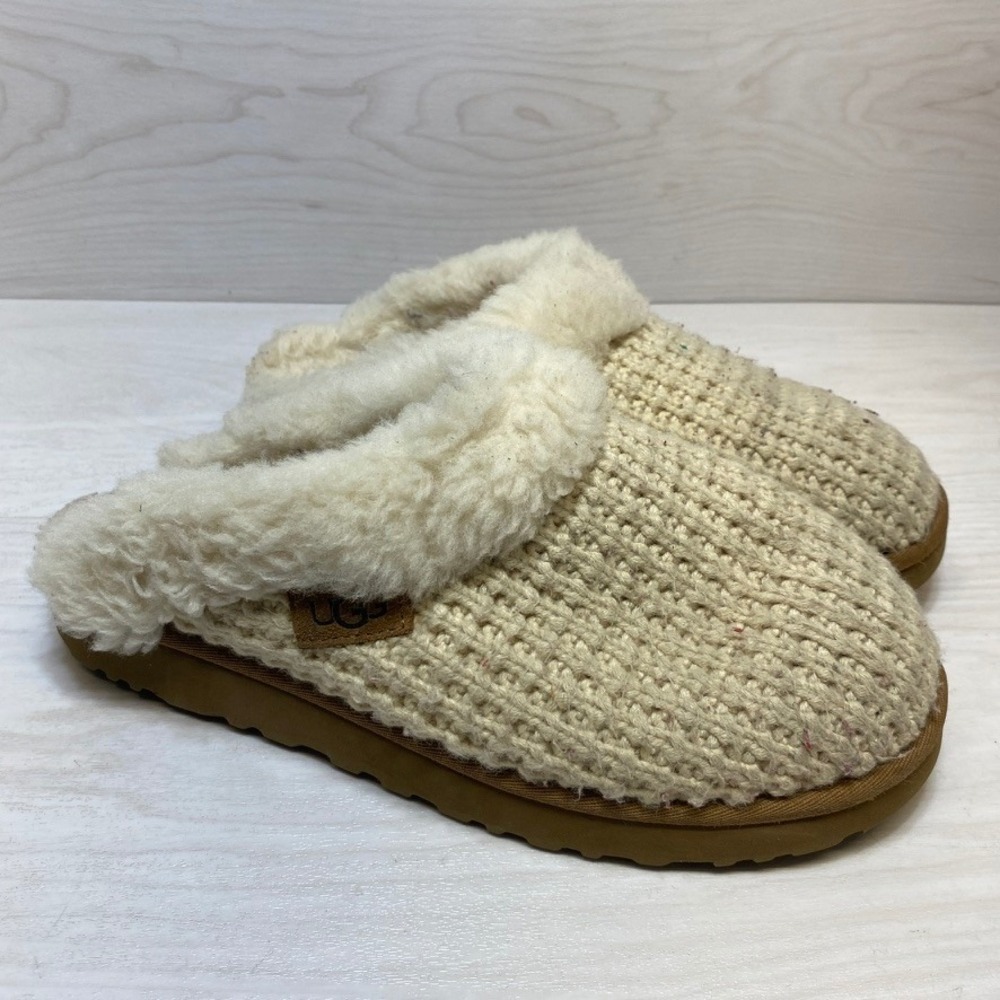 UGG Cozy Knit Cream Cable‎ Knit Shearling Slippers 1153518 Womens 10